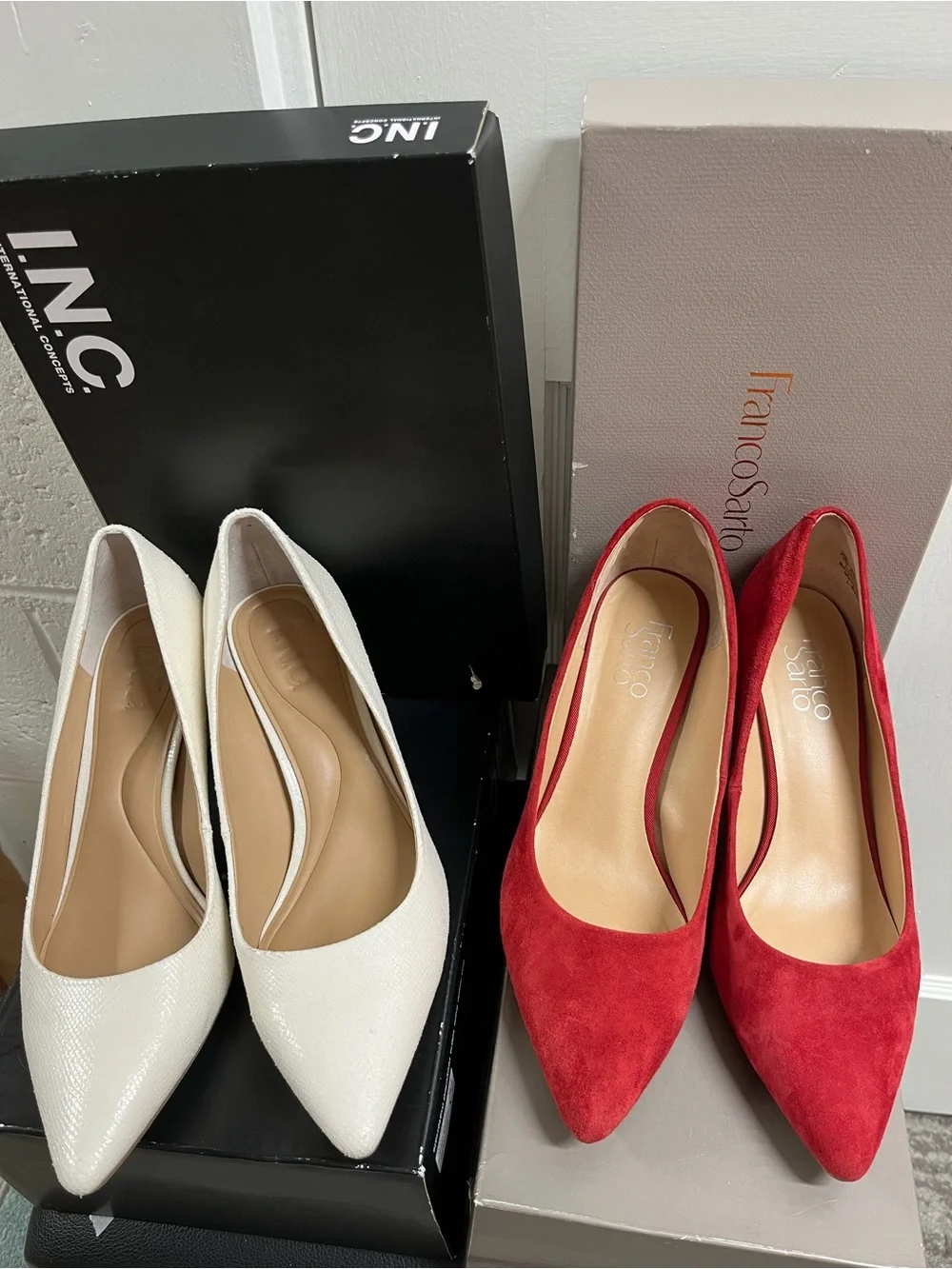 2 pairs Franco Sarto Red Suede Pointed-Toe/INC white Pumps